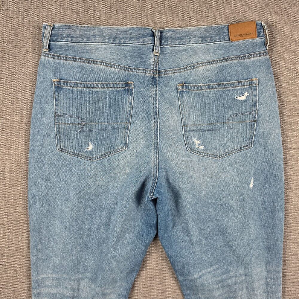 American Eagle Mom Jeans Womens 16 Reg High Rise Distressed Ripped Knee Blue - Picture 4 of 11